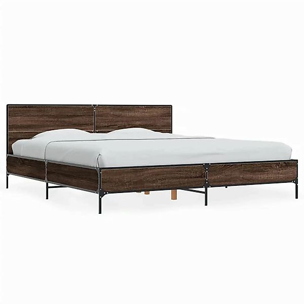 vidaXL Bettgestell Braun Eichen-Optik 200x200 cm Holzwerkstoff Metall200818 günstig online kaufen