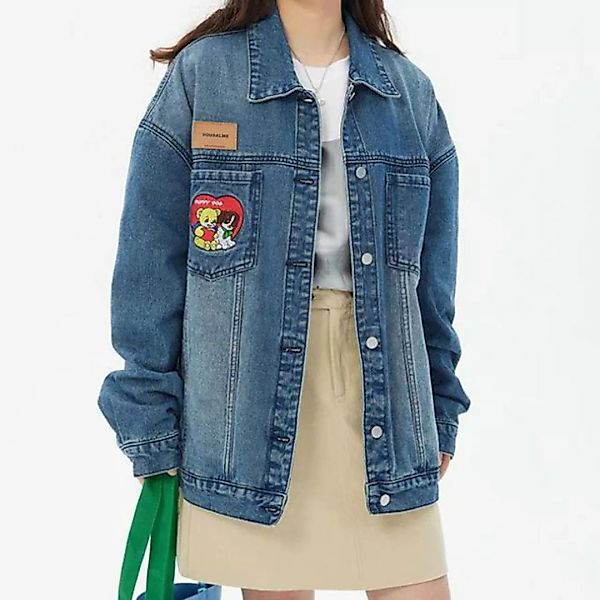 KIKI Jeansjacke Damen-Jeansjacke mit Retro-Stickerei gewaschen locker Jeans günstig online kaufen