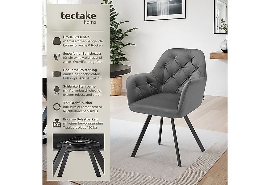 tectake Esszimmerstuhl Drehbarer Samt-Armlehnstuhl Lucia, gepolstert (Set, günstig online kaufen