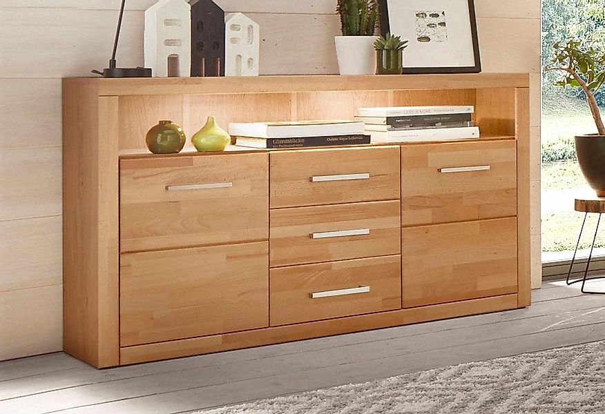 OTTO home Sideboard Ribe,130cm breit,80cm hoch,Oberplatte Holz massiv,6 Fäc günstig online kaufen