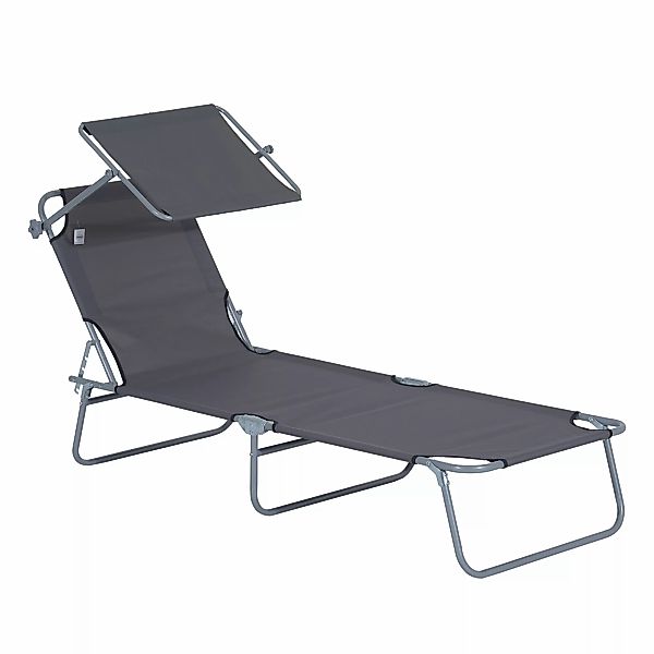 Outsunny Sonnenliege klappbar Gartenliege Liegestuhl mit Sonnenschutz Grau günstig online kaufen