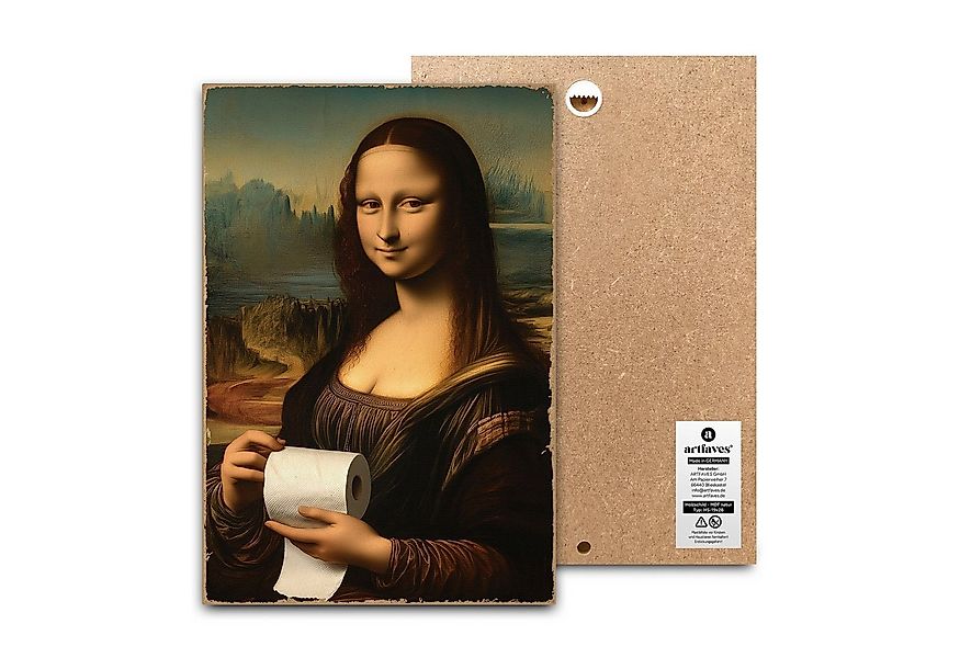 ARTFAVES Holzbild Schild mit Spruch - Mona Lisa Klopapier - Kunst, witzig günstig online kaufen