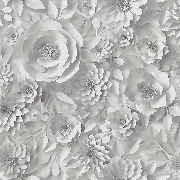 PROFHOME 387181-GU 3D Tapete Blumen Matt Grau Weiß 0,53 m x 10,05 m 5,33 m2 günstig online kaufen