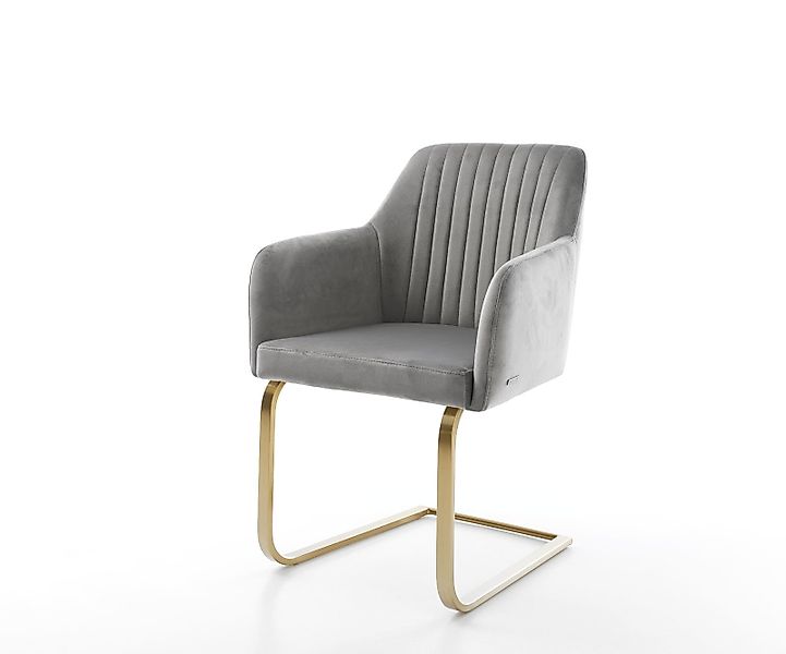 Freischwinger Greg-Flex Samt Grau Freischwinger flach Gold Taschenfederkern günstig online kaufen