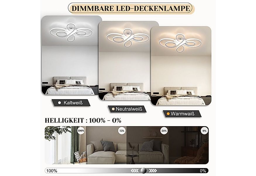 Nettlife LED Deckenleuchte Modern Schwarz Dimmbar Wohnzimmer 65W 40/66/80/1 günstig online kaufen
