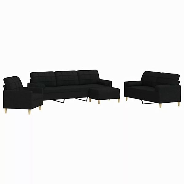 vidaXL Sofa 4-tlg. Sofagarnitur mit Fußhocker & Dekokissen Schwarz Stoff günstig online kaufen