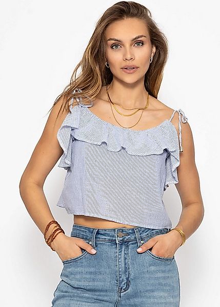 SASSYCLASSY Trägertop Gestreiftes Top Damen mit Volant und Bindebändern günstig online kaufen
