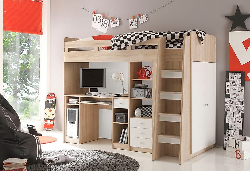 Begabino Hochbett "Unit", mit Kleiderschrank, Schreibtisch und Schubladen günstig online kaufen