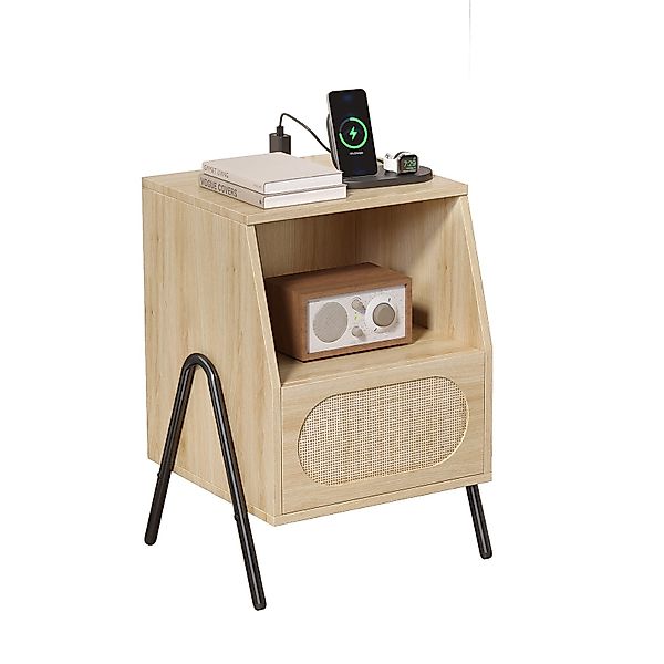 VINGLI Nachttisch mit Ladefunktion, Rattan Beistelltisch günstig online kaufen