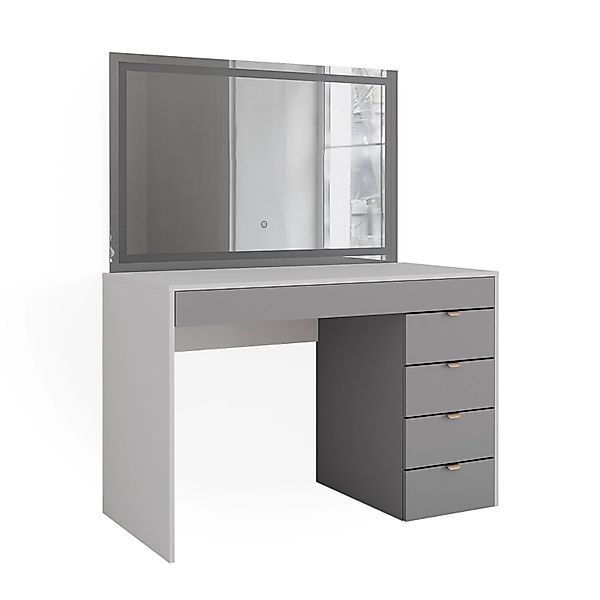 Vicco Schminktisch Elise Weiß/Grau/Grau/Grau 115 cm mit LED-Spiegel günstig online kaufen