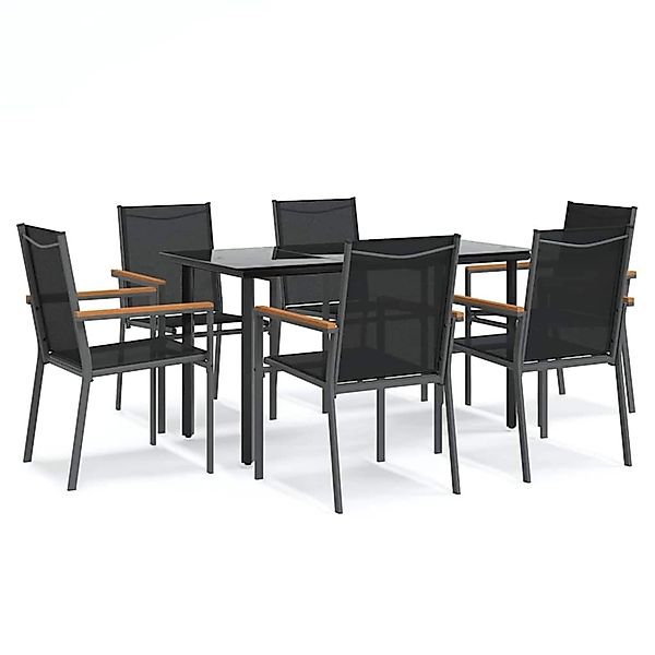 vidaXL 7-Tlg Garten-Essgruppe Schwarz Textilene und Stahl 3187044 günstig online kaufen