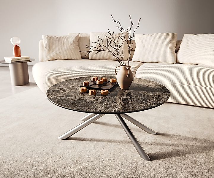 Couchtisch Edge Rund 90x90 cm Keramik Emperador Extra Lucidato Dunkelbraun günstig online kaufen