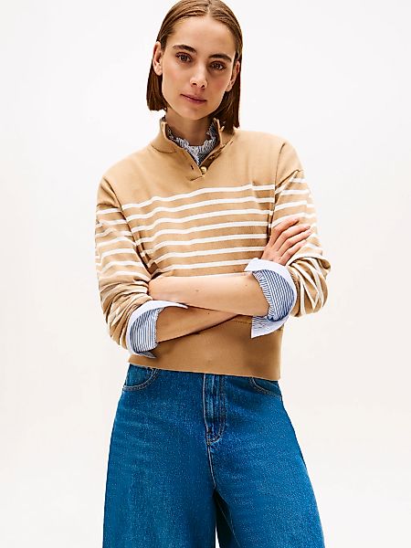 Tommy Hilfiger Strickpullover "CO JERSEY GOLD BTN MOCK-NK SWT", mit goldfar günstig online kaufen