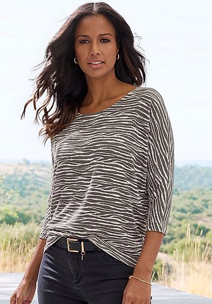 LASCANA 3/4-Arm-Shirt mit modischem Zebra-Muster aus weichem Viskose-Strick günstig online kaufen