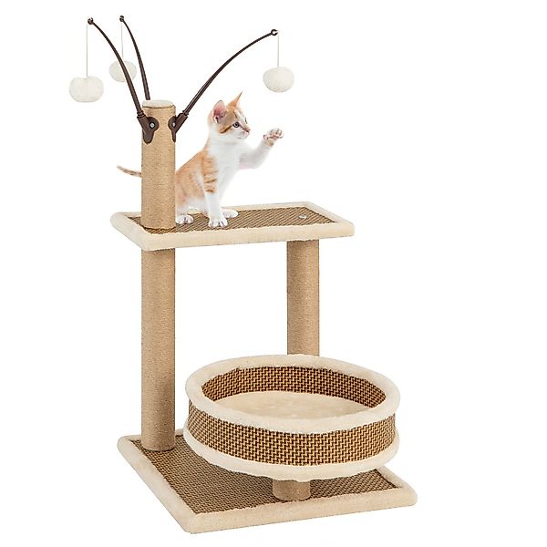 KOMFOTTEU Kratzbaum, mit Rattanmatte, Hängeballspielzeug günstig online kaufen