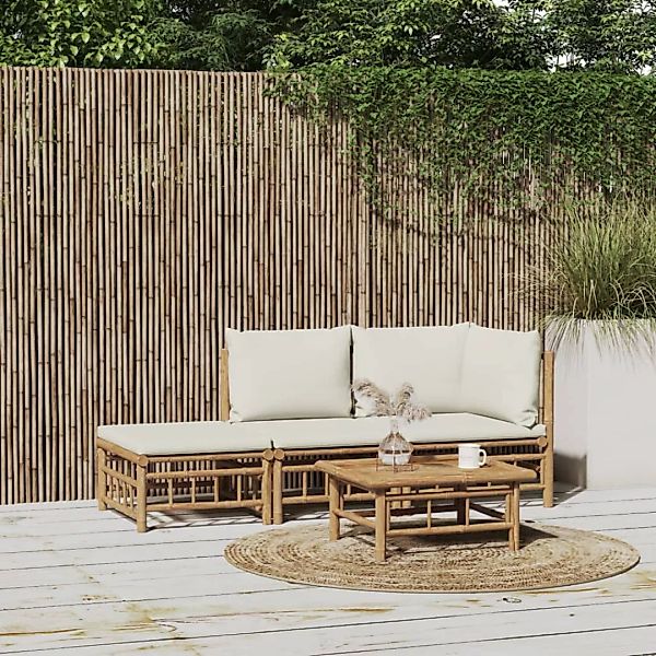 Vidaxl 3-tlg. Garten-lounge-set Mit Kissen Creme Bambus günstig online kaufen