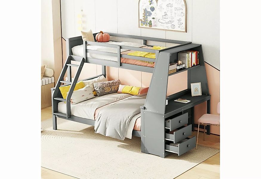 OKWISH Etagenbett Kinderbett, ausgestattet mit Tisch, großer Stauraum, hohe günstig online kaufen