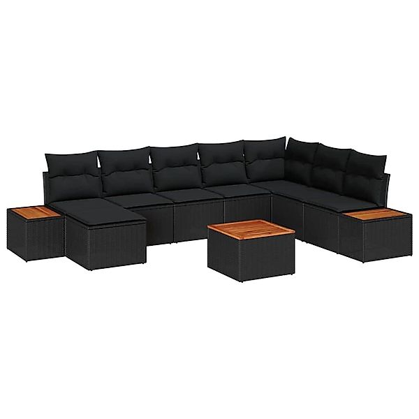 vidaXL Garten-Sofa-Set mit Kissen 9-Tlg Schwarz Poly Rattan 3348149 günstig online kaufen