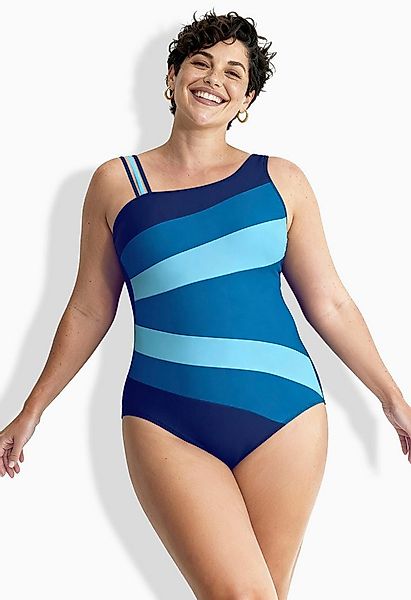 Ulla Popken Badeanzug Badeanzug Colorblocking Softcups Rundhals recycelt günstig online kaufen