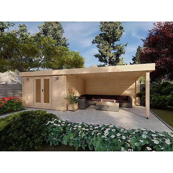 Alpholz Gartenhaus Eric Flachdach 756 cm x 350 cm Hellbraun günstig online kaufen