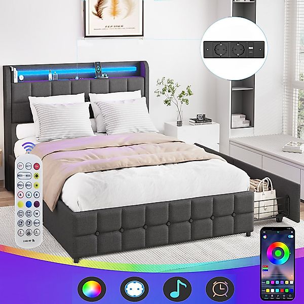 oyajia Polsterbett LED Doppelbett 140x200cm mit günstig online kaufen