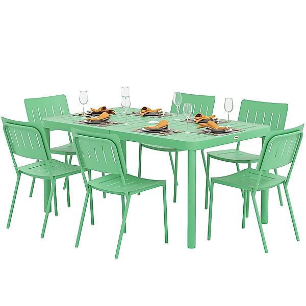Outsunny Gartenmöbel Set 7-teilig, Outdoor Gartentisch mit 6 Stühlen, Latte günstig online kaufen