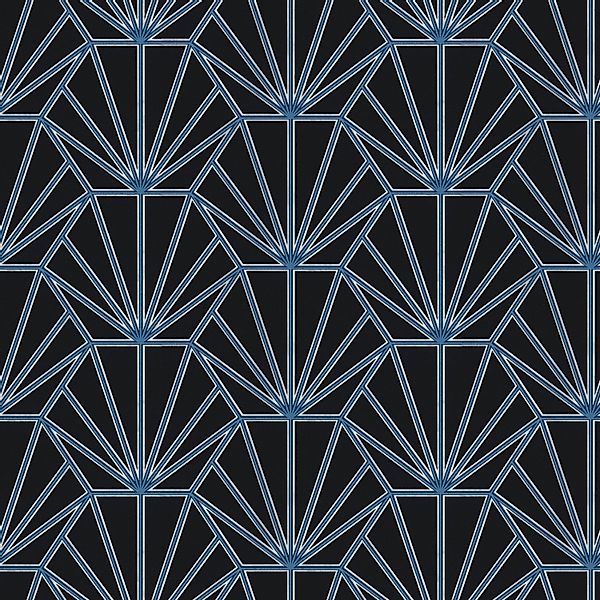 Bricoflor Art Deco Tapete in Schwarz und Blau Schlafzimmer und Wohnzimmer V günstig online kaufen