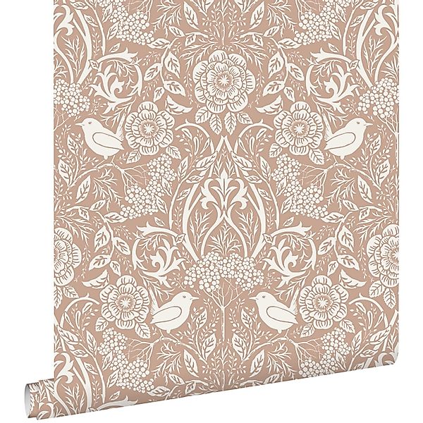 ESTAhome Tapete Blumen und Vögel im Jugendstil Rosabeige und Weiß 53 cm x 1 günstig online kaufen