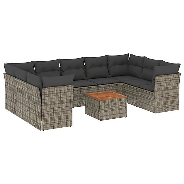 vidaXL 10-Tlg Garten-Sofagarnitur mit Kissen Grau Poly Rattan 3256137 günstig online kaufen