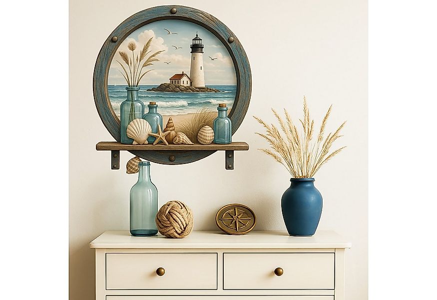 Sunnywall Wandtattoo Aufkleber Maritim Bullauge blau türkis mit Leuchtturm günstig online kaufen