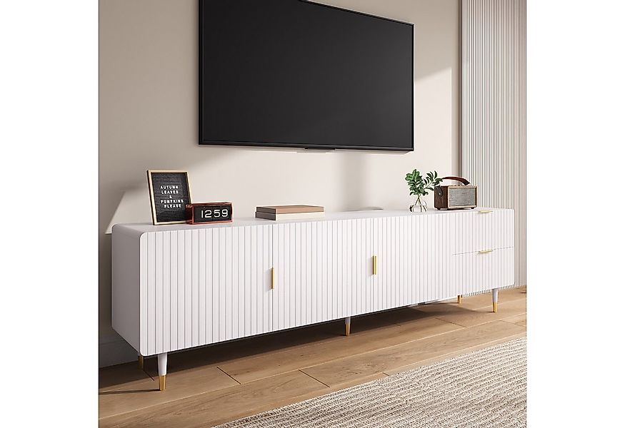 Merax Lowboard Weiß mit Goldakzenten, Soft-Close (1 St), TV-Schrank mit 3 T günstig online kaufen