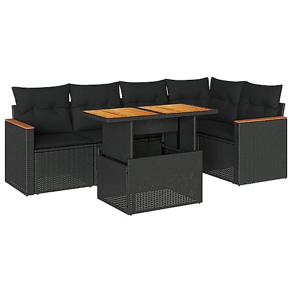 vidaXL 6-Tlg Garten-Sofagarnitur mit Kissen Schwarz Poly Rattan 3327485 günstig online kaufen