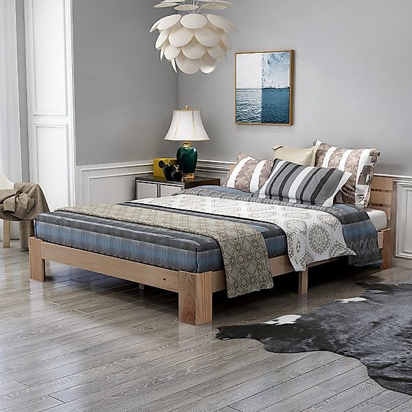 KLAM HOME Bettgestell Doppelbett Holzbett Massivholz günstig online kaufen