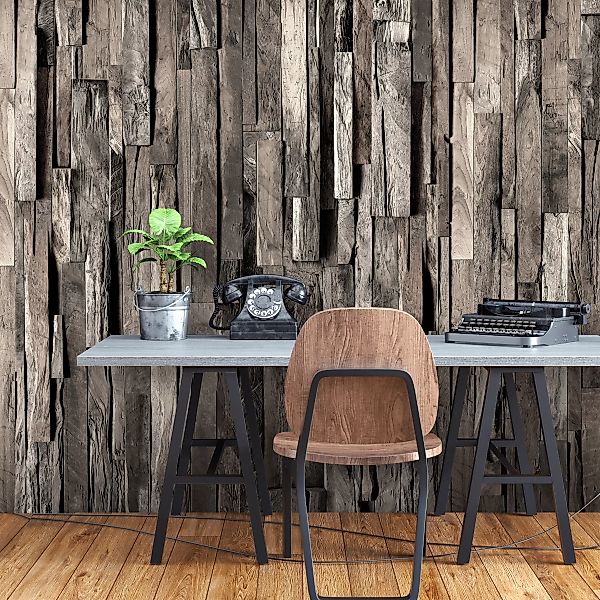 Selbstklebende Fototapete - Wooden Curtain (dark Brown) günstig online kaufen