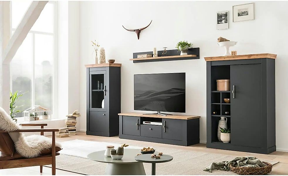 Wohnwand   ¦ grau ¦ Maße (cm): B: 357 H: 170 T: 45.0 Kommoden & Sideboards günstig online kaufen