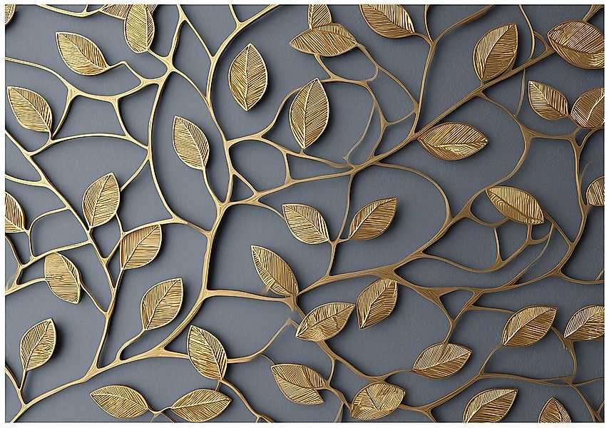Wallarena Fototapete Blätter Gold Schwarz Vlies Tapete Wohnzimmer Schlafzim günstig online kaufen