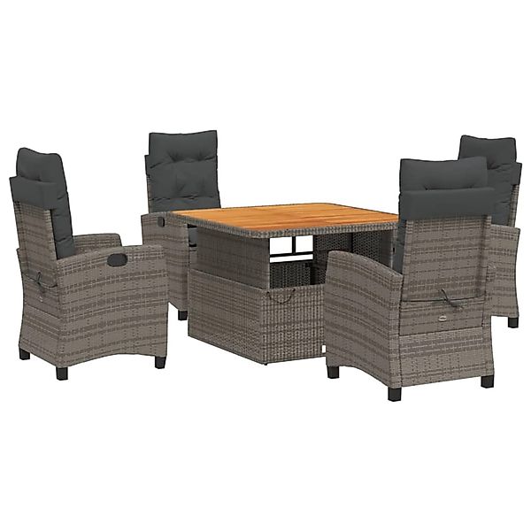vidaXL 5-Tlg Garten-Essgruppe mit Kissen Grau Poly Rattan 3277401 günstig online kaufen