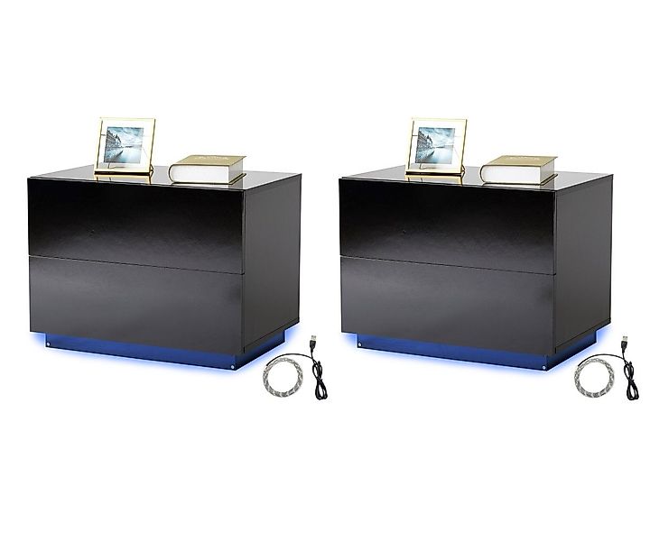 Mondeer Nachttisch LED Nachtkommode (2 St), Glänzend-Nachttisch mit LED-Bel günstig online kaufen