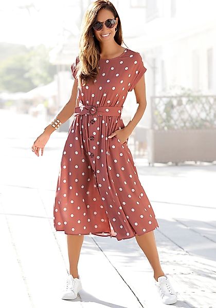 LASCANA Midikleid, (mit Gürtel), mit Punktedruck und Taschen, Sommerkleid günstig online kaufen
