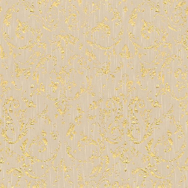 Bricoflor Ornament Tapete Beige Gold Glitzer Vliestapete mit Textil Barock günstig online kaufen