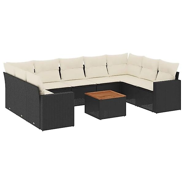 vidaXL 10-Tlg Garten-Sofagarnitur mit Kissen Schwarz Poly Rattan 3224264 günstig online kaufen