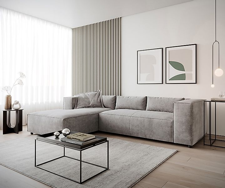 DELIFE Ecksofa Brom, Lederimitat Braun 260x175 günstig online kaufen