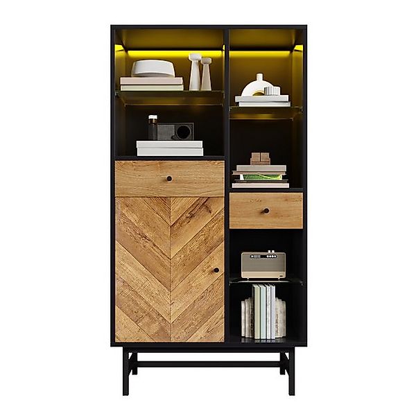 OKWISH Vitrine mit dreieckige Holzmaserung (Wohnzimmerschrank, Highboard, A günstig online kaufen