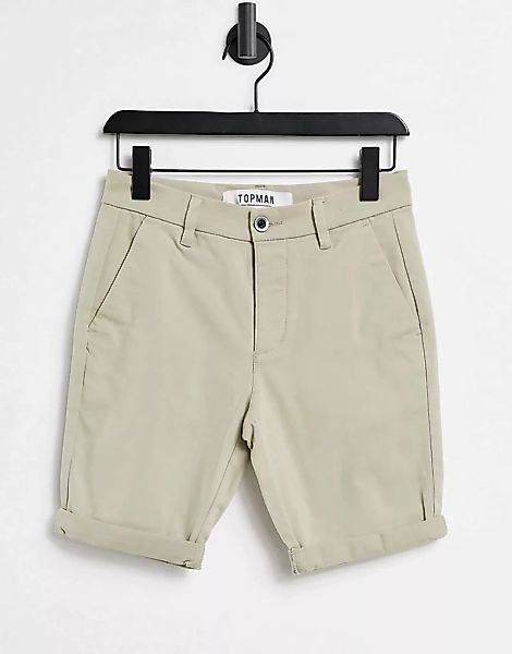 Topman – Eng geschnittene Chino-Shorts in Steinfarbe-Neutral günstig online kaufen