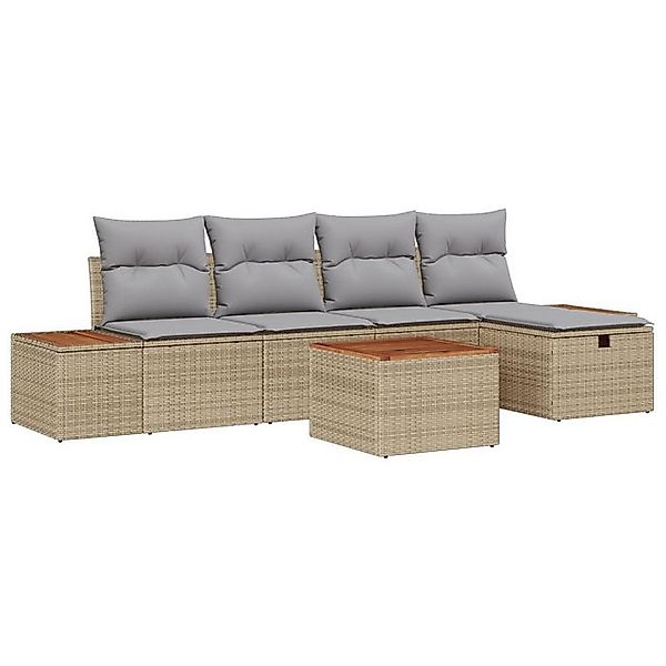 vidaXL Loungesofa 6-teiliges Garten-Sofaset mit Kissen Beige Poly Rattan, 6 günstig online kaufen