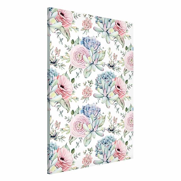 Magnettafel Aquarell Blumenbouquet mit Sukkulenten und Rahmen günstig online kaufen