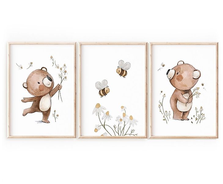 Pipapier Poster 3er Posterset "Bären und Bienen" Kinderzimmer, Bilderset, B günstig online kaufen