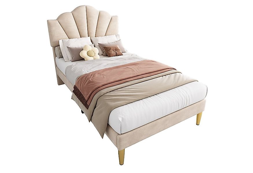 Flieks Polsterbett, Samt Einzelbett mit höhenverstellbarem Muschel-Form-Kop günstig online kaufen