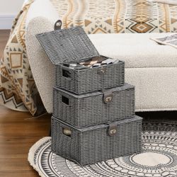 HOMCOM Aufbewahrungskorb 3er-Set Aufbewahrungsboxen mit Deckel günstig online kaufen