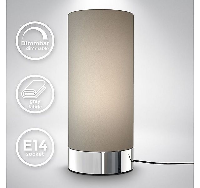 B.K.Licht Tischleuchte Tischlampe Stoff dimmbar E14 Chrom Taupe - BKL1438, günstig online kaufen